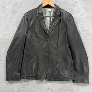 J Crew Leather Jacket Women 12 VTG Button Pointed Lapel Black Grunge Retro Biker